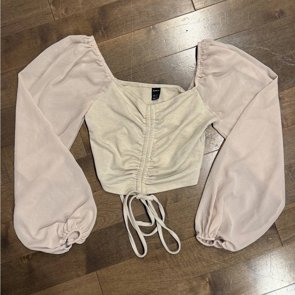 SHEIN Cream Long Sleeve Ruched Top